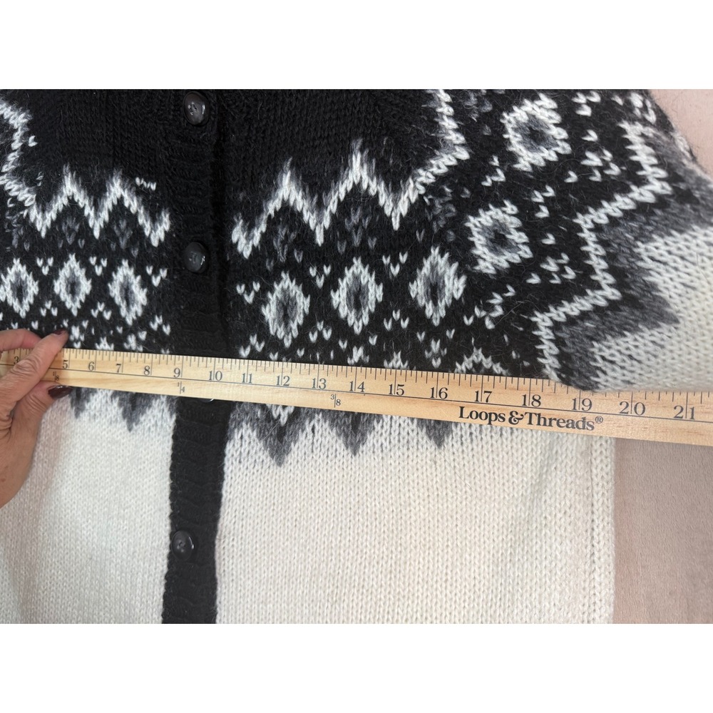 United Colors of Benetton Fair Isle Cardigan Women L Black White Alpaca Mohair - Picture 5 of 10